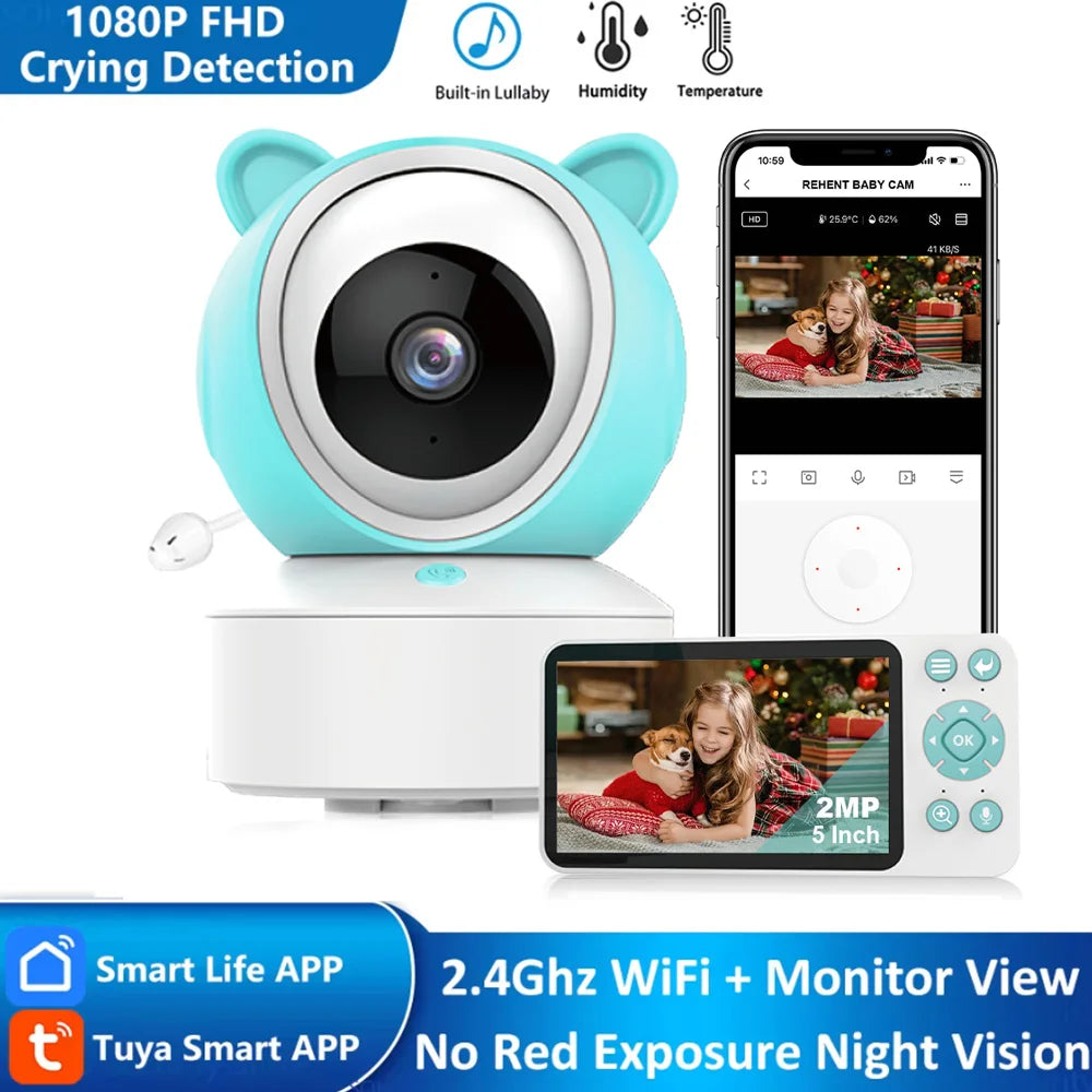 5"Tuya Smart WiFi Baby Monitor with 1080P HD Video, Motion & Sound Detection, APP Control